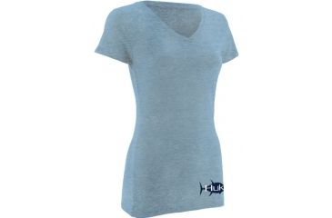 Image of HUK KScott Tuna Ladies Vneck T, Heather Carolina Blue, Extra Small H1000051HCBXS