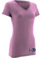 Image of HUK KScott Tuna Ladies Vneck T, Heather Pink, Medium H1000051SPHM