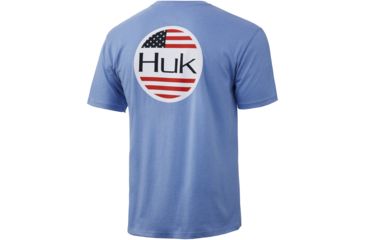 Image of HUK Performance Fishing Americana Flag Short Sleeve Tee - Mens, Carolina Blue Heather, Medium, H1000238-425-M