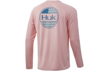 Image of HUK Performance Fishing Blue Americana Flag Pursuit Graphic T-Shirt - Mens, Seashell Pink, Large, H1200245-682-L