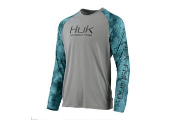 Image of HUK Performance Fishing Fishing Long Sleeve Double Header Top - Men's, Grey, Large, H1200136-020-L