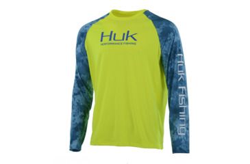 Image of HUK Performance Fishing Fishing Long Sleeve Double Header Top - Men's, Highlighter Yellow, Large, H1200136-730-L