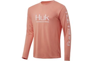 Image of HUK Performance Fishing Icon X Long Sleeve Tee - Mens, Peach Pink, Medium, H1200138-691-M