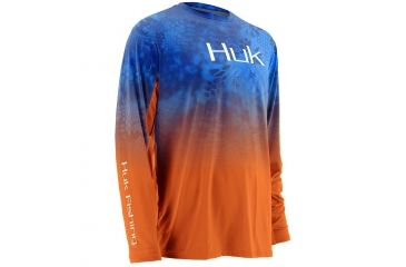 Image of HUK Performance Fishing Men's Kryptek Fade Icon Long Sleeve Shirt, Kryptek Royal/Bright Orange, Medium H1200114-462-M