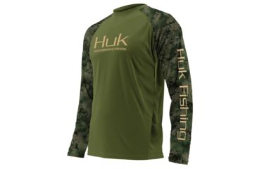 Image of HUK Performance Fishing Fishing Long Sleeve Double Header Top - Men's, Military Olive Drab/SubPhantis Southern Tier, Large, H1200136-390-L