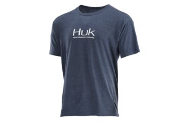 Image of HUK Performance Fishing Performance Fishing Tops, Short Sleeve - Mens, Dark Blue Heather, Medium, H1000176-415-M
