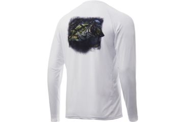 Image of HUK Performance Fishing Pursuit Bass And Blue Long Sleeve Graphic T-Shirt - Mens, White, 2XL, H1200214-100-XXL