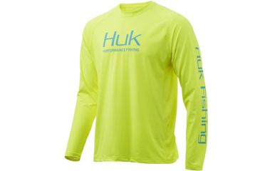 Image of HUK Performance Fishing Pursuit Vented Long Sleeve Tee - Mens, Highlighter Yellow, Extra Large, H1200150-730-XL