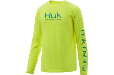 Image of HUK Performance Fishing Pursuit Vented Long Sleeve Tee - Youth, Highlighter Yellow, Medium, H7120016-730-YM
