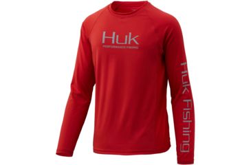 Image of HUK Performance Fishing Pursuit Vented Long Sleeve Tee - Youth, Red, Small, H7120016-600-YS
