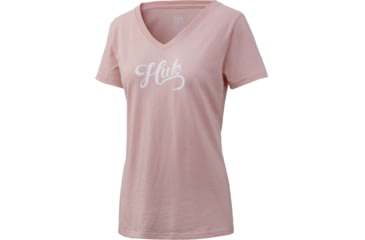 Image of HUK Performance Fishing Script V-Neck Tee - Womens, Seashell Pink, Extra Small, H6100039-682-XS