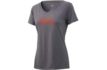 Image of HUK Performance Fishing Script V-Neck Tee - Womens, Sharkskin Heather, Medium, H6100039-022-M