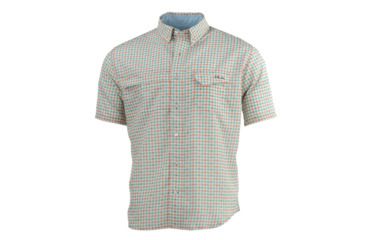 Image of HUK Performance Fishing Tide Point Woven Plaid SS Tops, Short Sleeve - Mens, Beach Peach, 2XL, H1500043-850-XXL