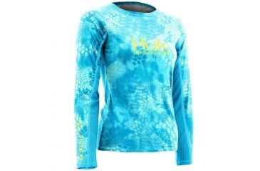 Image of HUK Performance Fishing Women's Kryptek Icon Long Sleeve Shirt, Kryptek Tahiti Blue, Large H6120005-462-L
