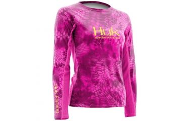 Image of HUK Performance Fishing Women's Kryptek Icon Long Sleeve Shirt, Kryptek Glo Pink, Large H6120005-690-L