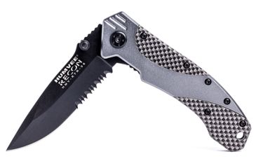 Image of Humvee Recon Serrated Blade with Pocket Clip and Spring Assist, Black and Green Grey HMV-KTR-06