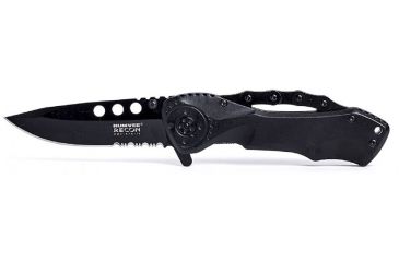 Image of Humvee Recon Serrated Blade with Pocket Clip and Spring Assist, Black HMV-KTR-11