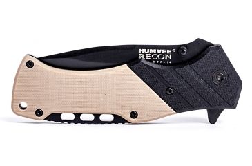 Image of Humvee Recon Serrated Blade with Thumb Stud, Black and Tan HMV-KTR-14