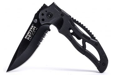 Image of Humvee Recon Serrated Blade with Thumb Stud, Black HMV-KTR-03
