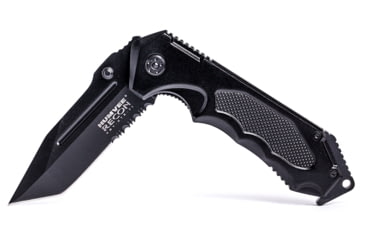 Image of Humvee Recon Serrated Blade with Thumb Stud, Black HMV-KTR-04