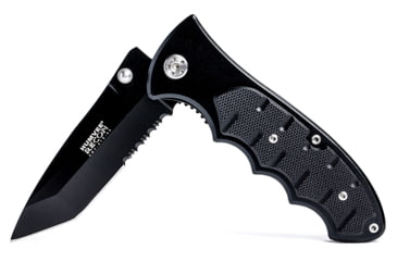 Image of Humvee Recon Serrated Blade with Thumb Stud, Black HMV-KTR-05