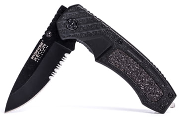 Image of Humvee Recon Serrated Blade with Thumb Stud, Black HMV-KTR-09