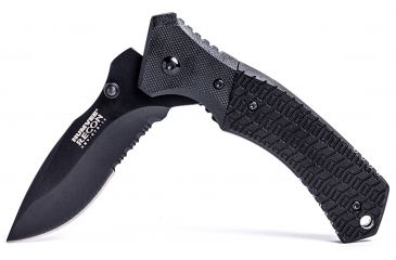 Image of Humvee Recon Serrated Blade with Thumb Stud, Black HMV-KTR-10