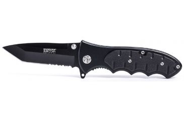 Image of Humvee Recon Serrated Blade with Thumb Stud, Black HMV-KTR-05