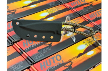 Image of Huto Lifestyle EXO-Skeleton High Mountain M390 Steel 3.25in Fixed Blade Knife, Black Parkarized, Desert/Sand, EXOSKTNHGHMTN390PD/S