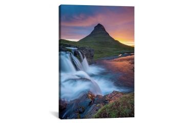 Image of iCanvas Dawn Over Kirkjufell And Kirkjufellsfoss I, Grundarfjordur, Snaefellsnes Peninsula, Vesturland, Iceland by Gareth McCormack Canvas Print, Multi, 18 x 12 GAR27-1PC3-18x12