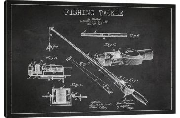 Image of iCanvas Fishing Tackle Dark Patent BluePrint,26x18 by Aged Pixel Canvas,26x18, 18 x 26 ADP1194-1PC3-26x18