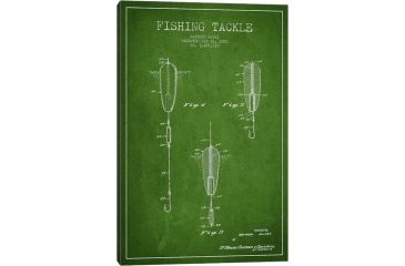 Image of iCanvas Fishing Tackle Green Patent BluePrint,26x18 by Aged Pixel Canvas,26x18, 26 x 18 ADP1145-1PC3-26x18