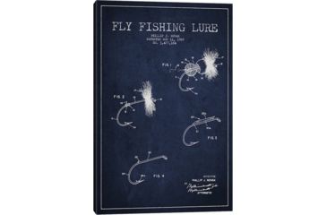 Image of iCanvas Fishing Tackle Navy Blue Patent BluePrint,26x18 by Aged Pixel Canvas,26x18, 26 x 18 ADP1186-1PC3-26x18