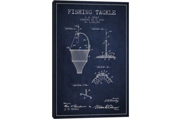 Image of iCanvas Fishing Tackle Navy Blue Patent BluePrint,26x18 by Aged Pixel Canvas,26x18, 26 x 18 ADP1216-1PC3-26x18