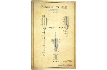 Image of iCanvas Fishing Tackle Vintage Patent BluePrint,26x18 by Aged Pixel Canvas,26x18, 26 x 18 ADP1148-1PC3-26x18
