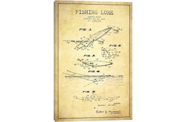 Image of iCanvas Fishing Tackle Vintage Patent BluePrint,26x18 by Aged Pixel Canvas,26x18, 26 x 18 ADP1168-1PC3-26x18
