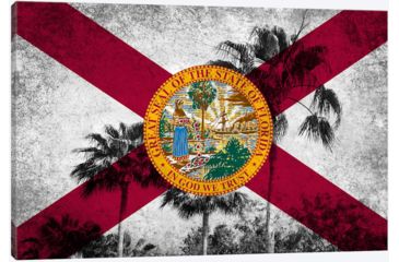 Image of iCanvas Florida Flag, Grudge Palm Trees Canvas Print, Multi, 40x26x0.75 FLG597-1PC3-40x26