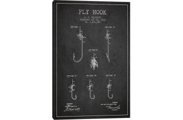 Image of iCanvas Fly Hook Charcoal Patent BluePrint,26x18 by Aged Pixel Canvas,26x18, 26 x 18 ADP1249-1PC3-26x18