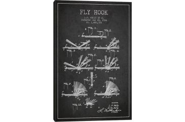 Image of iCanvas Fly Hook Charcoal Patent BluePrint,26x18 by Aged Pixel Canvas,26x18, 26 x 18 ADP1259-1PC3-26x18
