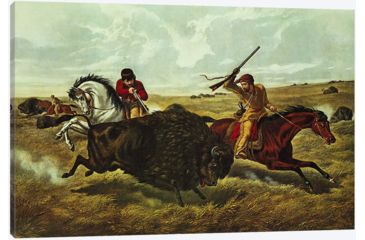 Image of iCanvas Life on the Prairie - the Buffalo Hunt, 1862 by N. Currier Canvas Print, Multi, 26x40x0.75 BMN624-1PC3-40x26