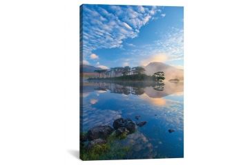 Image of iCanvas Misty Morning Reflection Of Twelve Bens II, Derryclare Lough, Connemara, County Galway, Connacht Province, Republic Of Ireland by Gareth McCormack Canvas Print, Multi, 18 x 12 GAR58-1PC3-18x12