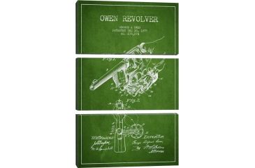 Image of iCanvas Owen Revolver Green Patent Blueprint by Aged Pixel Canvas Print, 60 x 40 ADP1345-3PC3-60x40