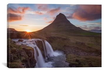 Image of iCanvas Sunset Over Kirkjufell And Kirkjufellsfoss I, Grundarfjordur, Snaefellsnes Peninsula, Vesturland, Iceland by Gareth McCormack Canvas Print, Multi, 12 x 18 GAR87-1PC3-18x12