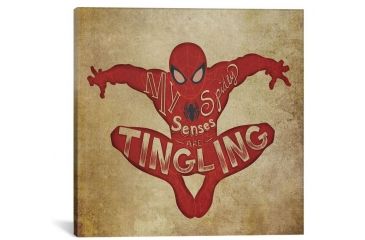 Image of iCanvas Ultimate Spider-Man: Spider-Man Vintage Typography Silhouette by Marvel Comics Canvas Print, Multi, 18 x 18 MRV1527-1PC3-18x18