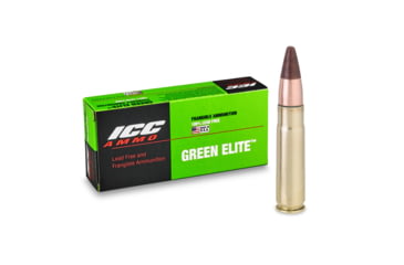 Image of ICC Ammo Green Elite .300 BLK 108 Grain Frangible Partial Jacket Brass Rifle Ammo, 20 Rounds, 300BLK-108JPNT-B