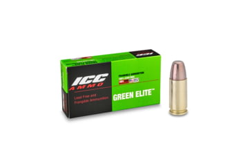 Image of ICC Ammo Green Elite 9mm 100 Grain Frangible Flat Point Brass Pistol Ammo, 50 Rounds, 009-100CTNT-B