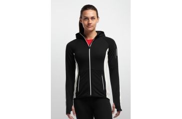 Image of Icebreaker Atom Long Sleeve Hood Jacket - Women's-Black/Snow-Medium
