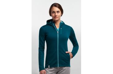 Image of Icebreaker Cascade Plus Long Sleeve Hood Jacket - Women's-Stripe Night/Glacier-X-Small