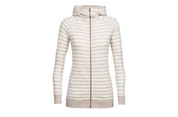 Image of Icebreaker Crush Long Sleeve Zip Hood - Women's, Fawn Heather/Snow/Stripe, Extra Small, 104093201XS