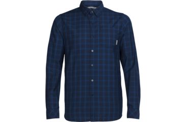 Image of Icebreaker Departure II Long Sleeve Shirt - Men's -Midnight Navy/Cadet/Plaid-Small